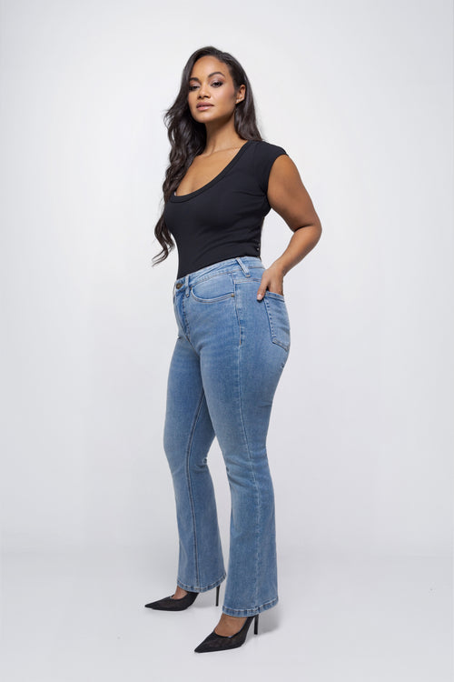 Fox Factor Bili Hudson Blue Bootcut Jeans for Curves L32