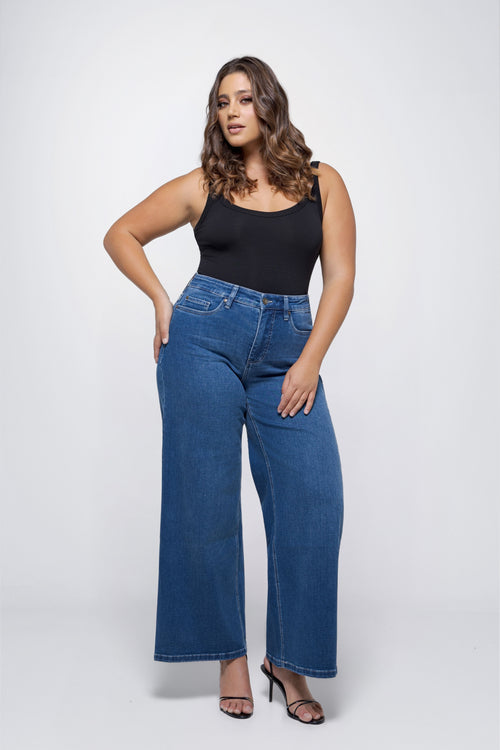 Fox Factor Denver Knox Blue Wide Leg Jeans for Curves L34