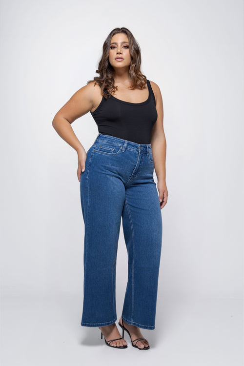 Fox Factor Denver Knox Blue Wide Leg Jeans for Curves L34