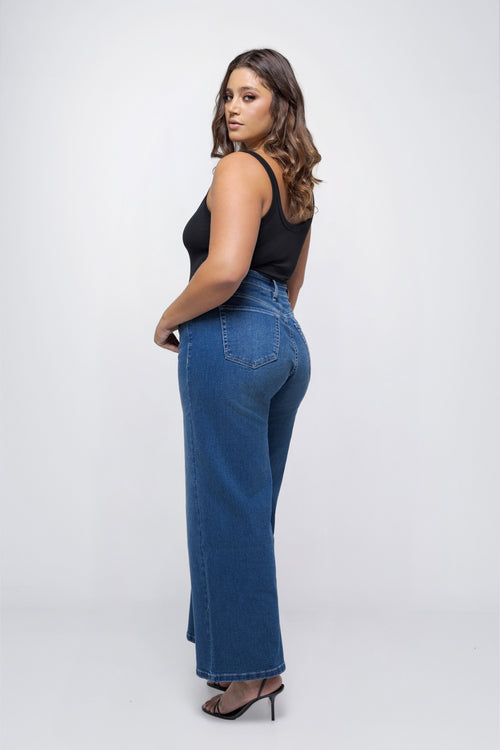 Fox Factor Denver Knox Blue Wide Leg Jeans for Curves L34