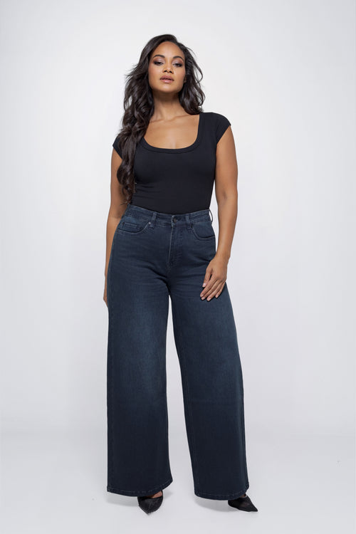 Fox Factor Denver Polar Blue Wide Leg Jeans for Curves L32