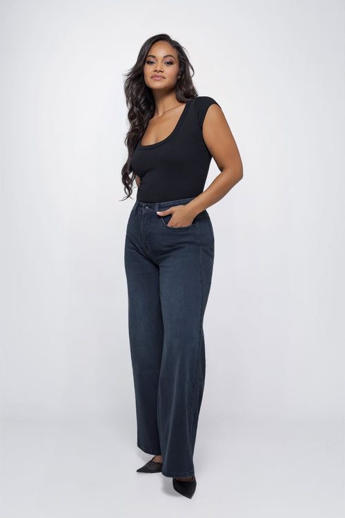 Fox Factor Denver Polar Blue Wide Leg Jeans for Curves L32