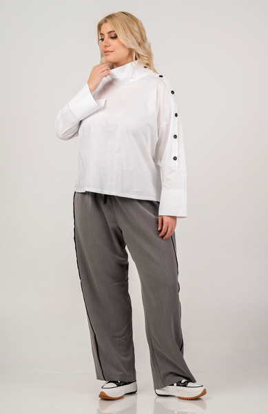 Curviss 39975 White Blouse Black button Sleeves