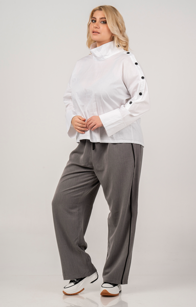 Curviss 39975 White Blouse Black button Sleeves