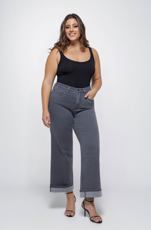 Fox Factor Dixi Lux Grey Wide Leg Jeans for Curves L32
