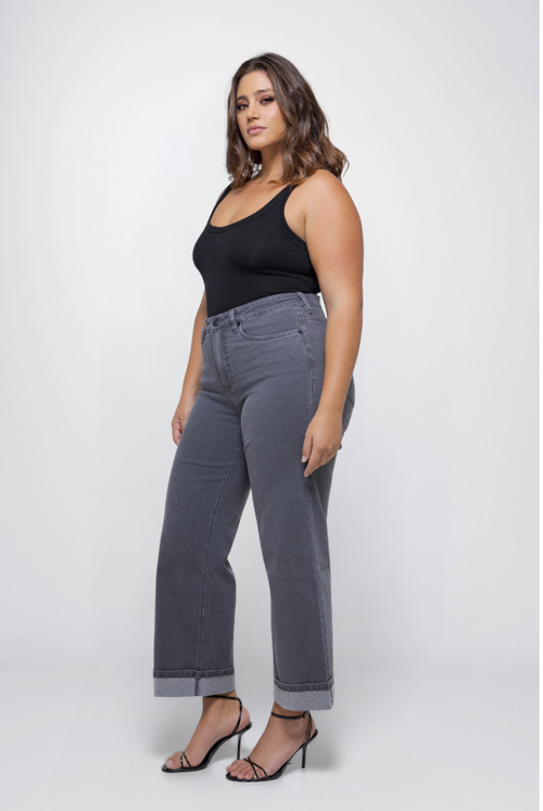 Fox Factor Dixi Lux Grey Wide Leg Jeans for Curves L32
