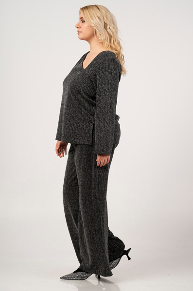 Black Silver Glitter Trousers 41449 by Curviss