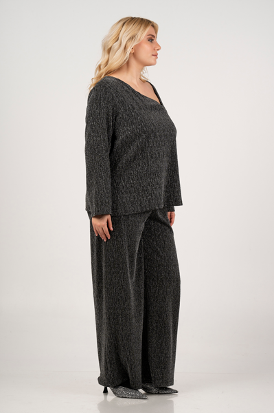 Black Silver Glitter Trousers 41449 by Curviss