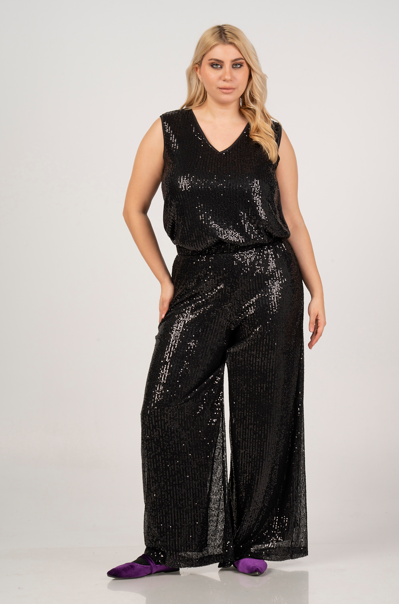 Black Glitter Trousers 41469 by Curviss