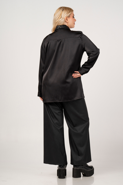 Black Glitter Blouse 21087 by Curviss