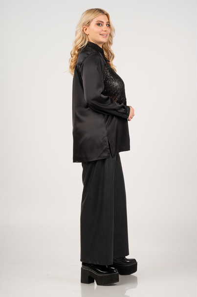 Black Glitter Blouse 21087 by Curviss