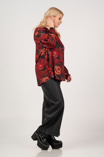 Burgundy Blouse Floral Print 21081 by Curviss