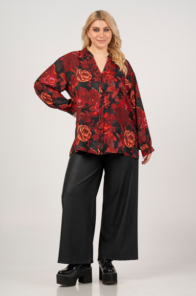 Burgundy Blouse Floral Print 21081 by Curviss