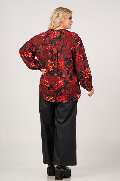 Burgundy Blouse Floral Print 21081 by Curviss