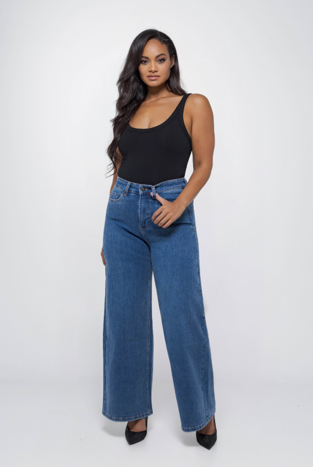 Fox Factor Denver Shore Blue Extra Wide Blue Wide Leg Jeans for Curves L30