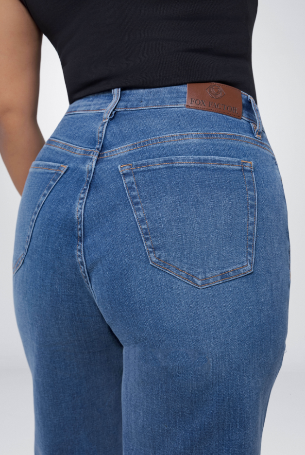 Fox Factor Denver Shore Blue Extra Wide Blue Wide Leg Jeans for Curves L30
