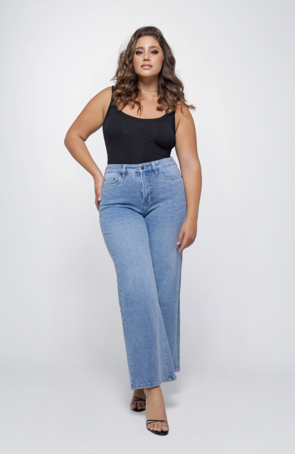 Fox Factor Dixi Ruby Blue Wide Leg Jeans For Curves L34
