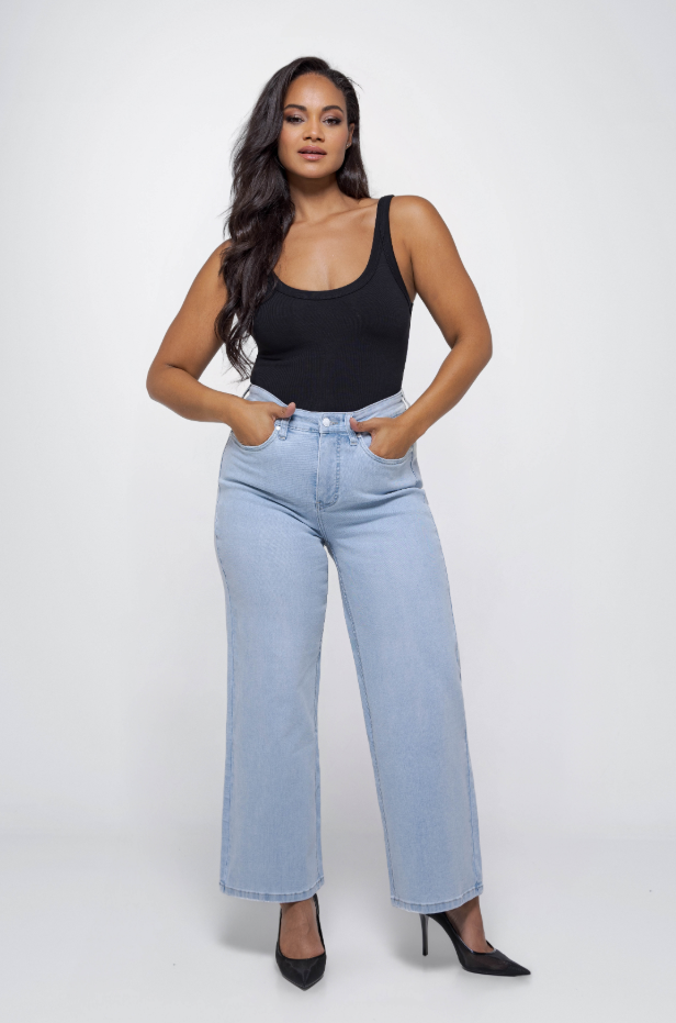 Fox Factor Dixi Vintage Blue Wide Leg Jeans for Curves L30