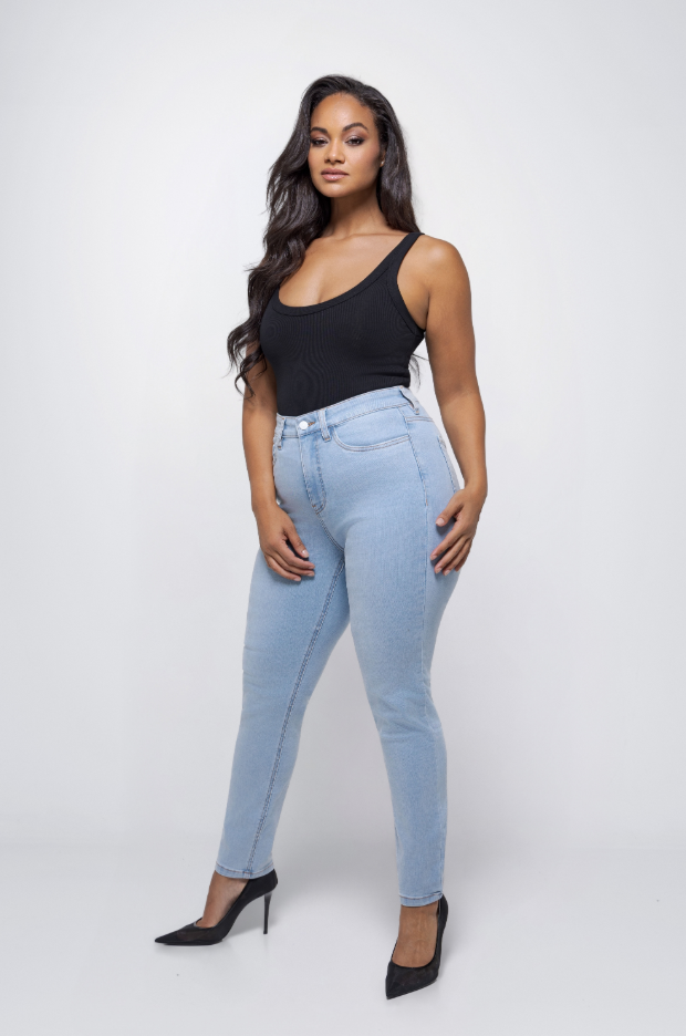 Fox Factor Iri Bodie Blue Slim Fit Jeans for curves L30