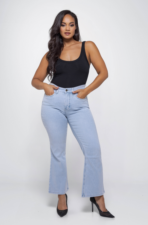 Fox Factor Bobi Coco Blue Flared Jeans for Curves L32