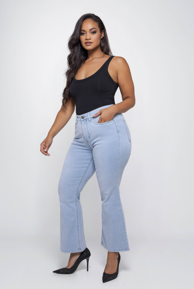 Fox Factor Bobi Coco Blue Flared Jeans for Curves L32