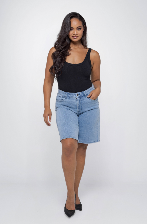 Fox Factor Joey Ocean Blue Jeans Short for Curves