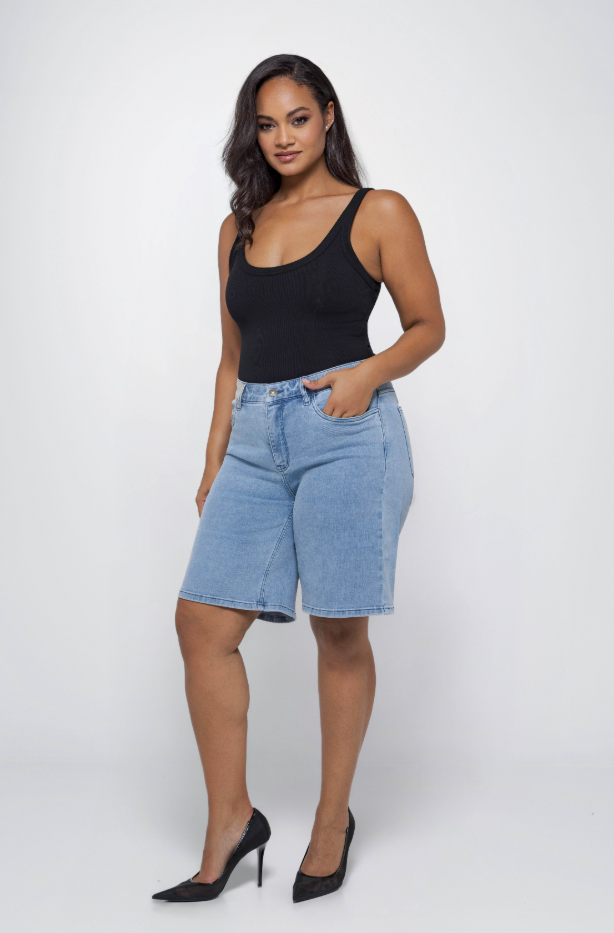 Fox Factor Joey Ocean Blue Jeans Short for Curves