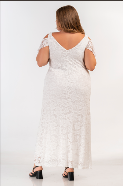 92765 White Lace Maxi Dress by Curviss