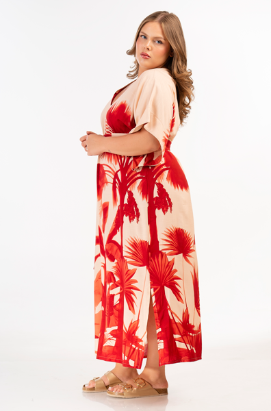 92752 Kaftan Maxi Dress With Holiday Print by Curviss
