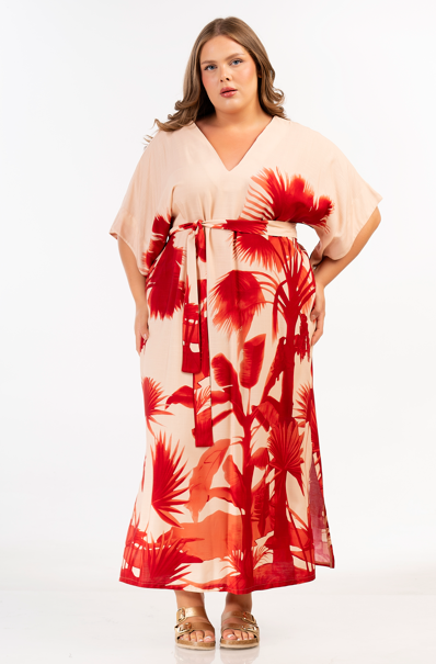 92752 Kaftan Maxi Dress With Holiday Print by Curviss