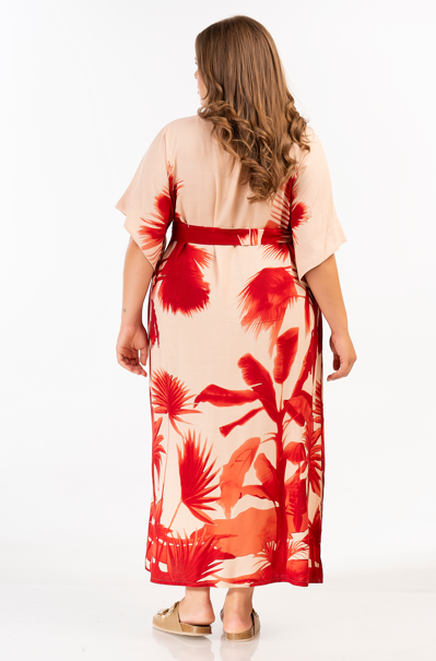 92752 Kaftan Maxi Dress With Holiday Print by Curviss