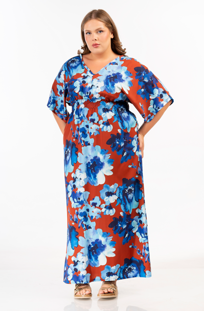 92734 Satin Dress with floral Print by Curviss