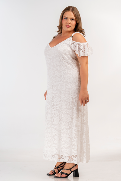 92765 White Lace Maxi Dress by Curviss